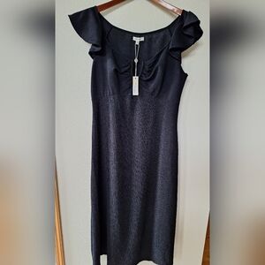 NWT Max Studio Womens Ruffle Cap Sleeve Crinkle Black Maxi Dress. Size L